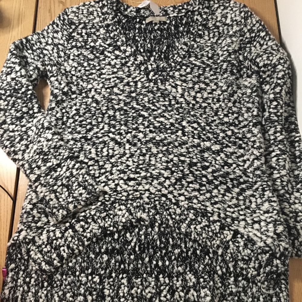 Womens Joan Vass Black and White Knit Wool Sweater Stretchy Size Medium